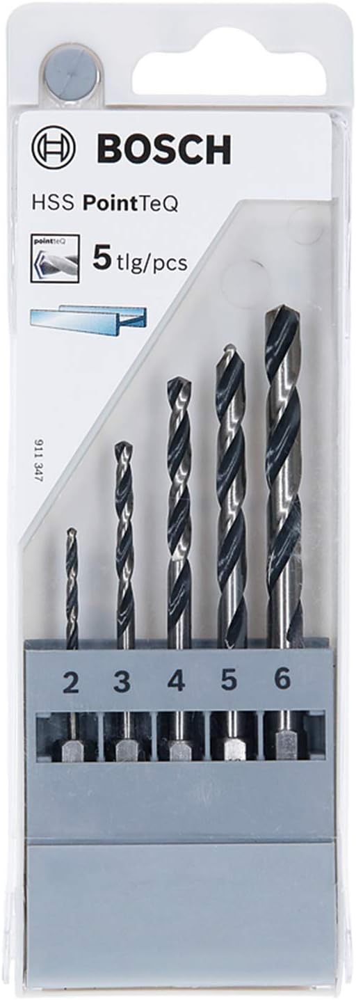Bosch 5pc PointTeQ Hex Drill Bit Set for Metal 2-6 mm 1/4 inch Shank