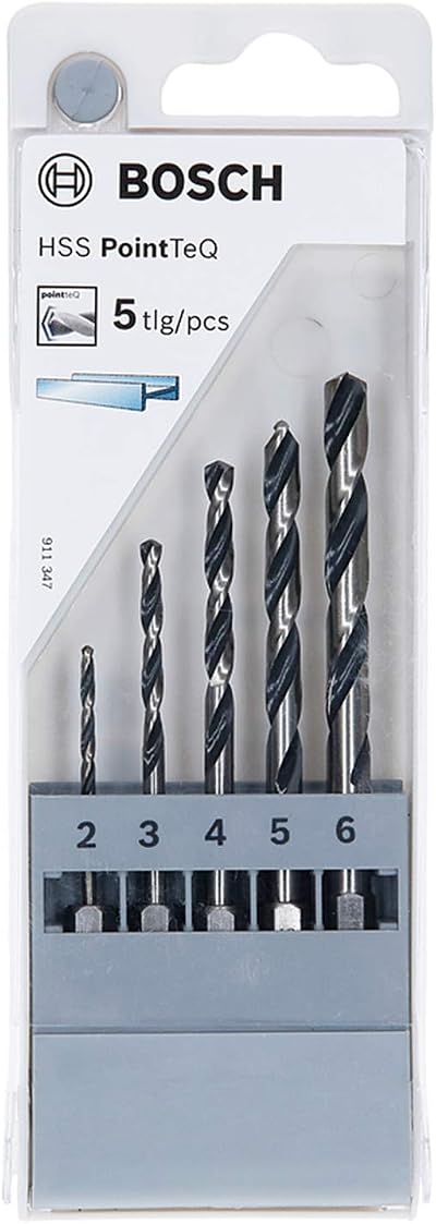 Bosch 5pc PointTeQ Hex Drill Bit Set for Metal 2-6 mm 1/4 inch Shank