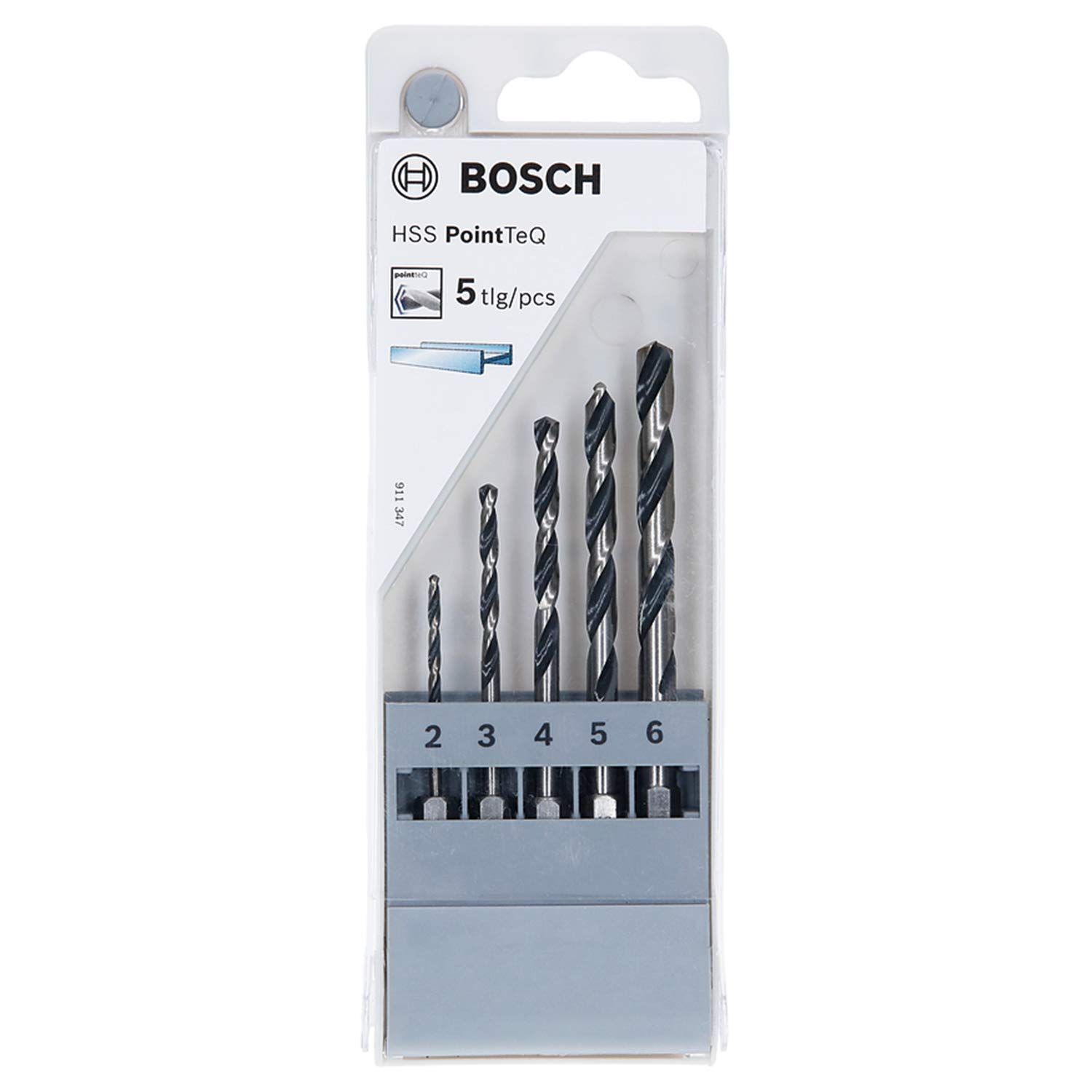 Bosch Professional 5pc PointTeQ Hex Drill Bit Set (for Metal, Ø: 2-6 mm, Total Length: 60-98 mm, ¼’’ Hex Shank, Accessory for Impact Drivers and Drill Drivers)