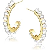 ZELORES Sterling Silver Pearl Hoop Earrings for Women 14K Gold Plated Small Huggie Hoop Earrings Tiny Pearl Earrings Irregular Pearl Earrings Jewelry