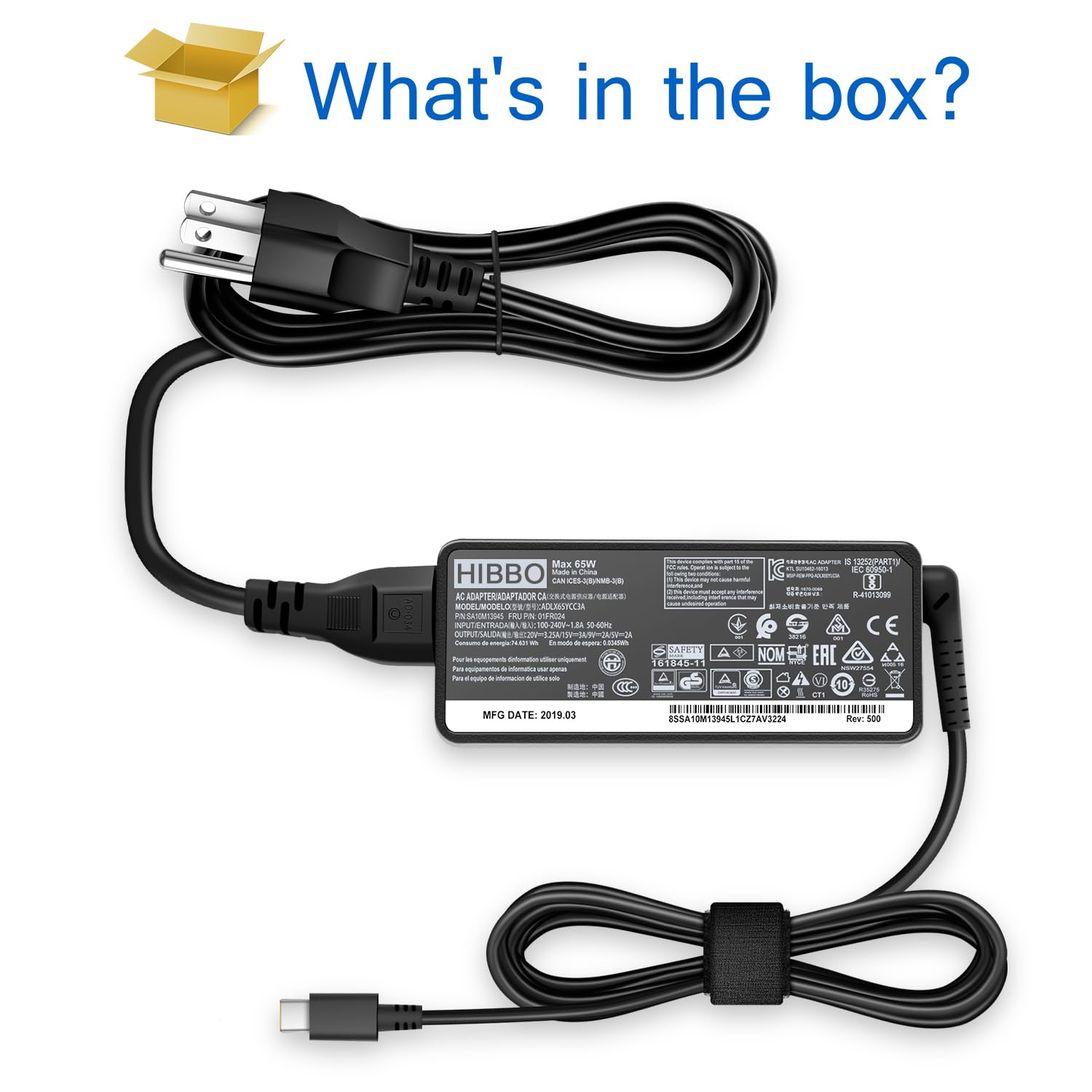 Charger Compatible with Lenovo Laptop Computer 65W 45W USB C Fast Power Adapter