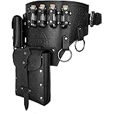 HiiFeuer 4 PCs Medieval Alchemy Costume, Fantasy Faux Leather Wizard Potion Holder Belt With 4 Cork Vials and Bag