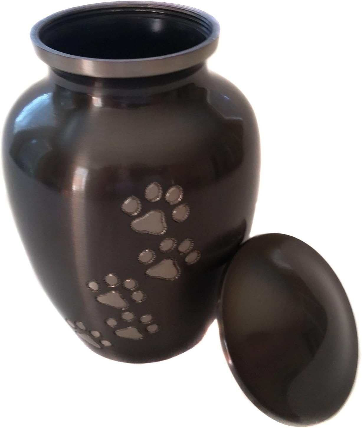 Perfect Medium Paw Print Pet Urn for Your Loving Dog or Cat Ashes, with Secure Lib That Is Removable, Strong Brushed Pweter.