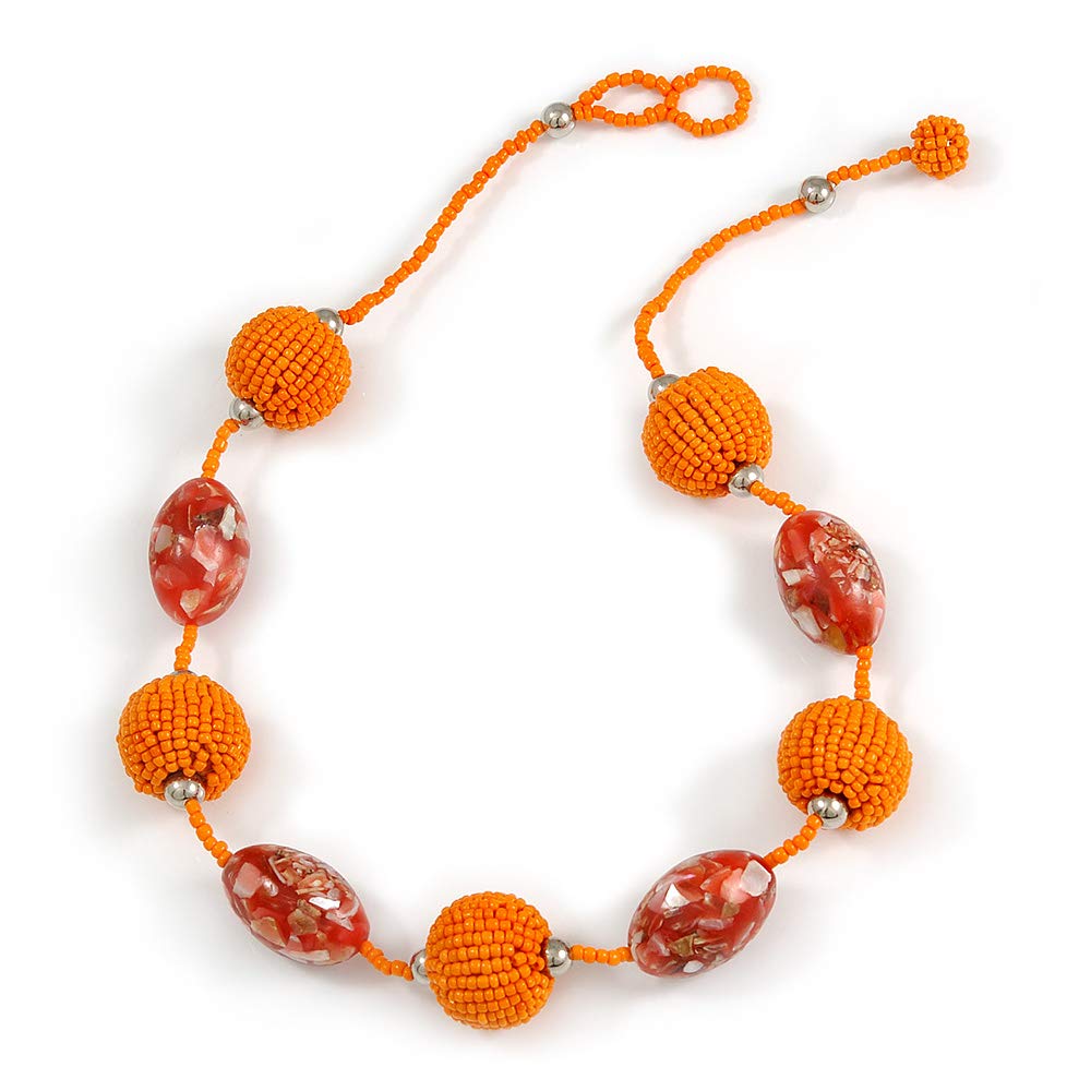 Avalaya Chunky Orange Glass Resin Bead Necklace/50cm L