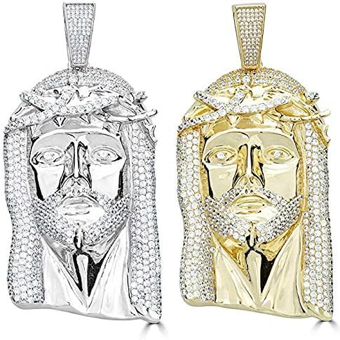 Huge 3" Solid 925 Sterling Silver Iced Jesus Piece Pendant - Men's - Great for Any Chain! Large Hip HOP Style