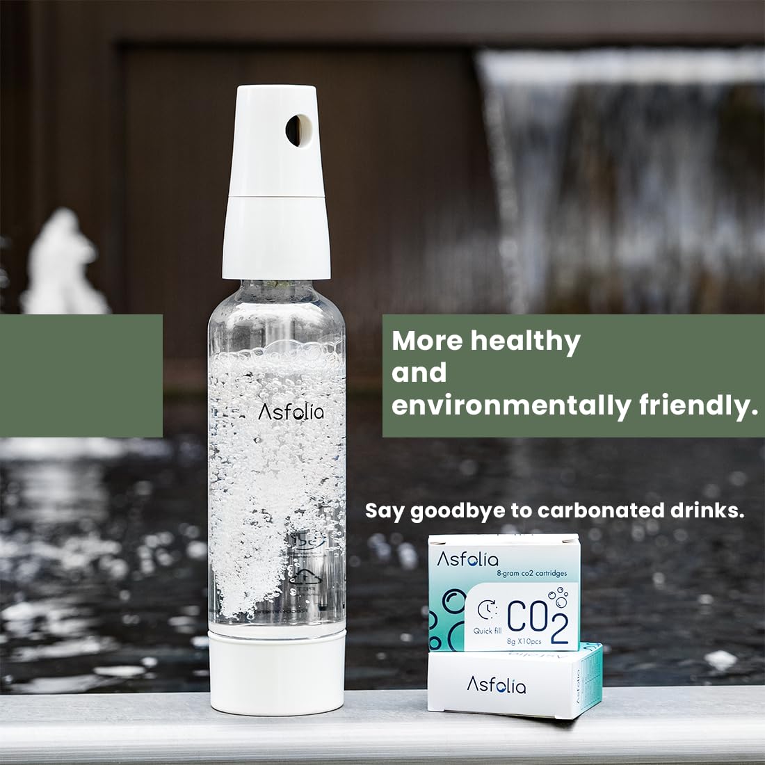 Asfolia Portable Sparkling Water Maker - Travel Soda Maker for Home & Outdoor, 1L Carbonating Bottle, 10 pcs CO2 Cylinders, Compact Carbonated Water Machine for Flavored Drinks, Soda Machine (White)