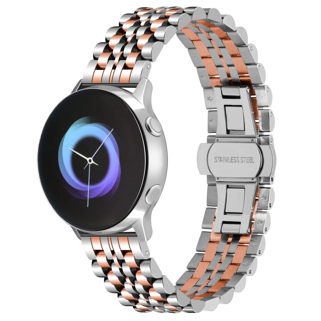 Kai Tian Stylish 20mm Stainless Steel Two Tone Silver Rosegold Watch Strap Band for 2021 Samsung Galaxy Watch 4/4 Classic/Active 2 44mm 40mm/ Galaxy Watch 3 41mm for Galaxy Watch 42mm