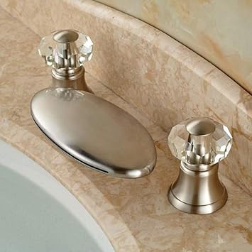 WEILINW Níquel cepillado Grifo del lavabo del baño Caño en cascada Dos