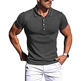 Collared Muscle Polo Shirts Men Slim Fit Textured Knit Polo Shirts Short Sleeve Button Down Shirts Casual Stylish