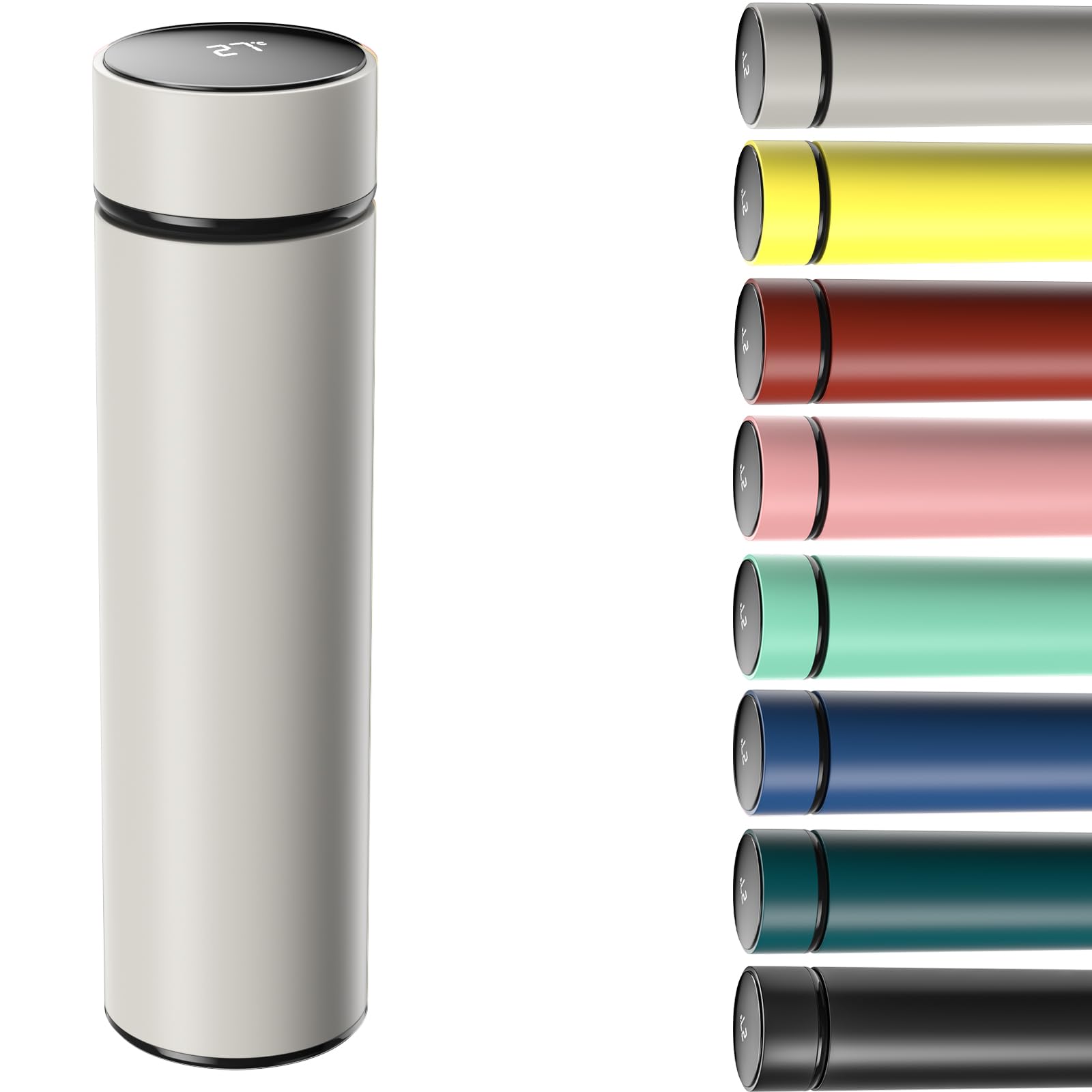 Homealexa 500ml Coffee Cups Travel Mugs, Water Bottle Vacuum Insulating Cup 304 Stainless Steel, Touch Screen Temperature Gauge, Smart Mug for Heat and Cold (Grey)