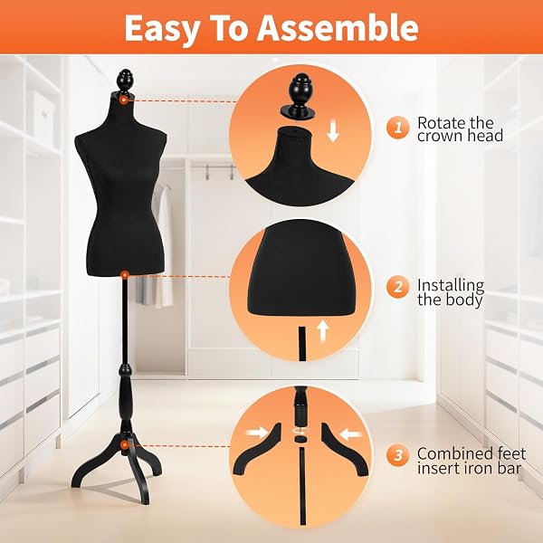 FDW MANIKIN 60”-67”HEIGHT ADJUSTABLE FEMALE DRESS MODEL DISPLAY TORSO BODY TRIPOD STAND CLOTHING FORMS (BLACK, 60-67 INCHES)