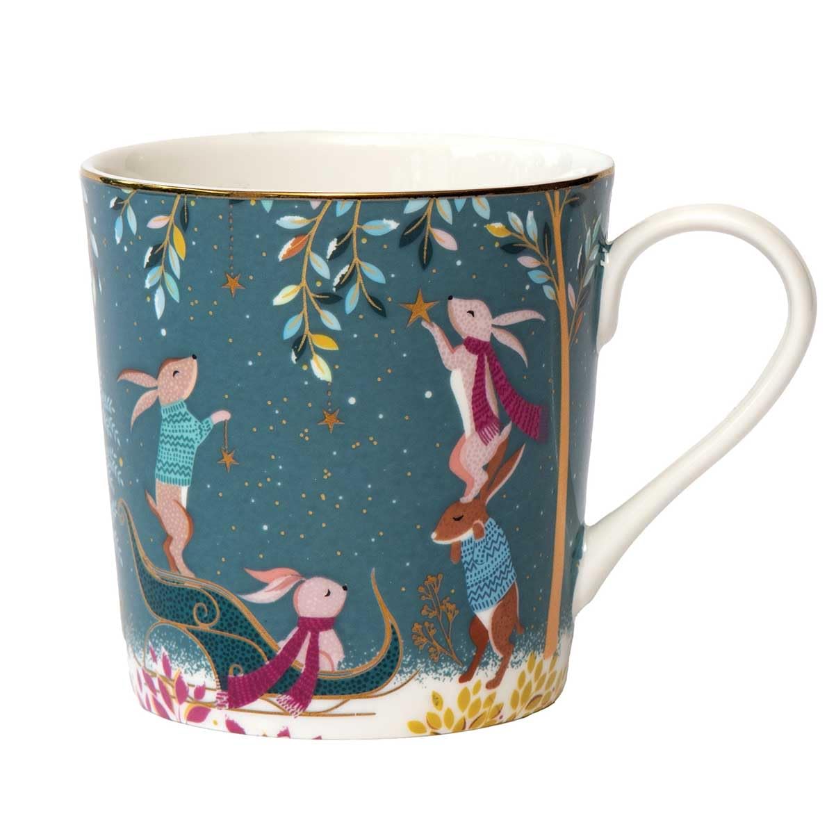 Sara Miller London Woodland Tales Mug, Rabbit Sleigh, Green