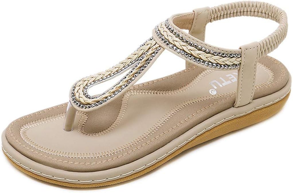 Amazon.com | LIYOUYUAN Women's Sandals Woven Thong Sandal Elastic Back Strap Clip Toe Flats 