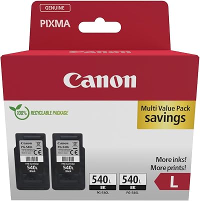 Canon PG-540L (2 x Black) High Yield Genuine Ink Cartridges Twin Pack