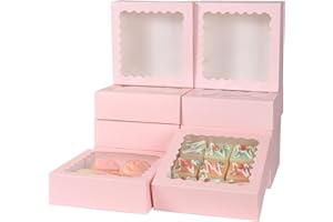 PFAMKEER 50 pcs 8x8x2.5 Inches Pink Bakery Boxes with Window, Cake Pastry Cookie Mini Pie Box for Pastry,Dessert,Strawberries,Chocolates (Pink)