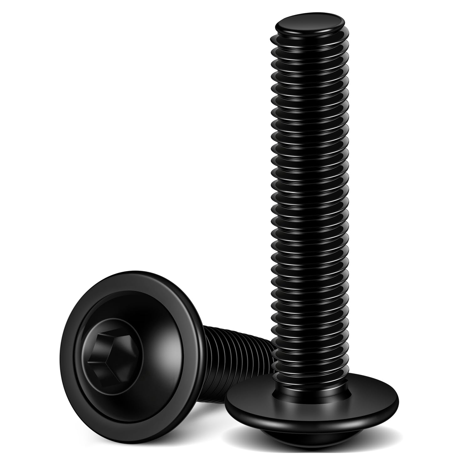 Photo 1 of M6 x 35mm Flanged Button Head Socket Cap Screws, Black Oxide, Full Thread, Allen Socket Drive, 304 Stainless Steel, 25 PCS