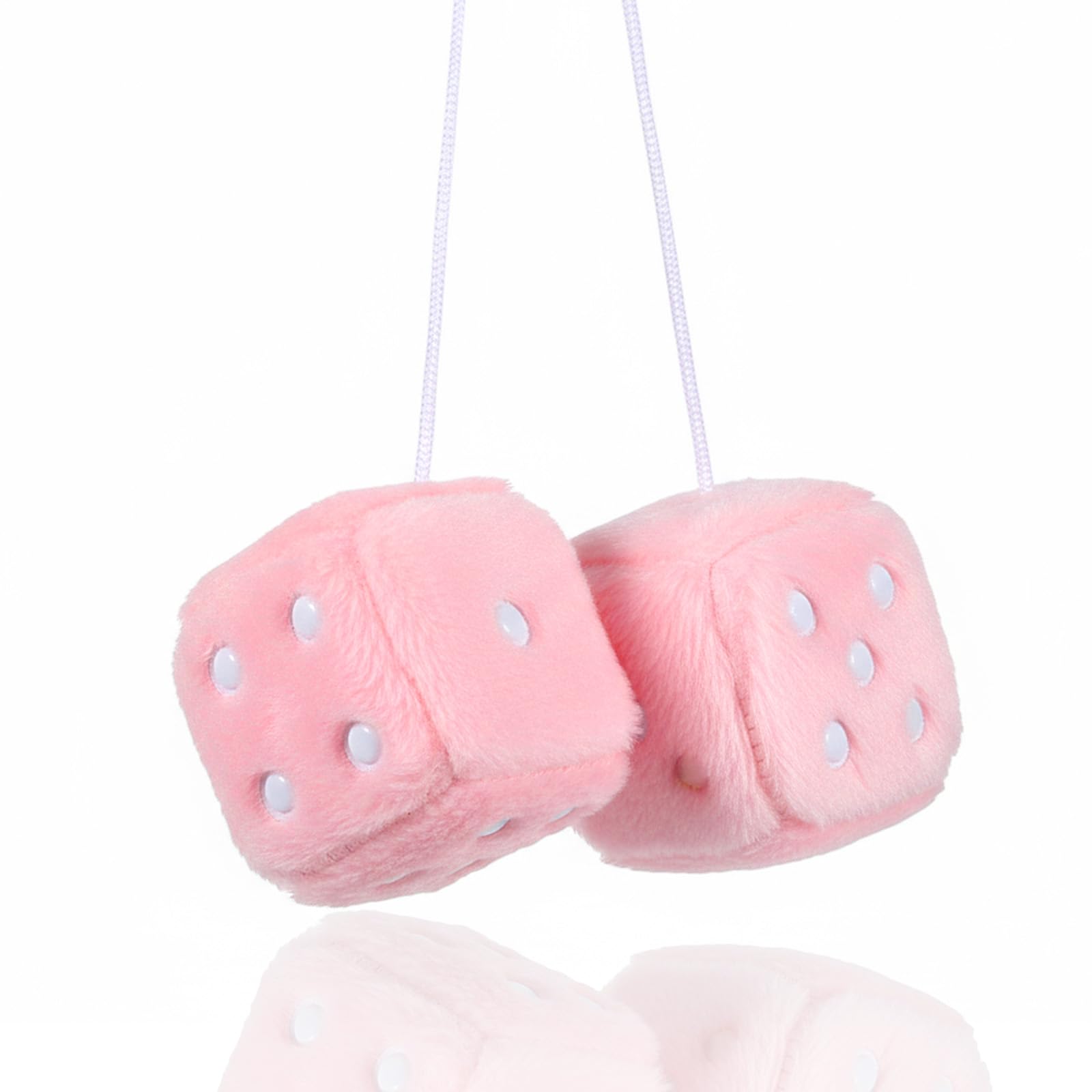 Photo 1 of 2.4” Fuzzy Dice for Rear View Mirror, Pink Retro Car Plush Dice Pendants Soft Car Interior Aesthetic Rearview Mirror Hanging Ornaments Decorative Accessories(Light Pink)