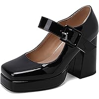 Amazon.com | Women Square Toe Mary Jane Shoes Platform Patent