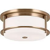 Kichler Brit 2-Light Flush Mount Ceiling Light, Industrial Modern Ceiling Light with Satin Etched Cased Opal Glass in Champag