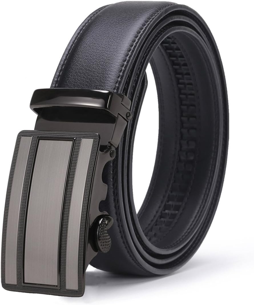 Gnorall Men's Solid Buckle with Automatic Ratchet Leather Belt 35mm