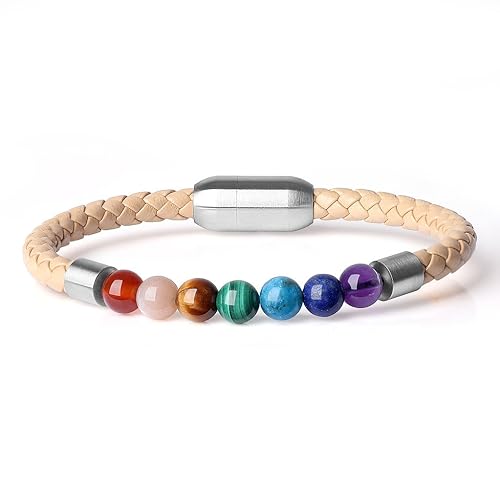 coai Damen Glücksarmband aus 7 Chakra und Lederarmband