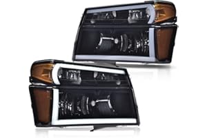CHEDA Headlights Assembly Bumper Lights Compatible with 2004 2005 2006 2007 2008 2009 2010 2011 2012 GMC Canyon/Chevy Colorado 4pcs（Tea Cover Black Frame Orange Reflector）