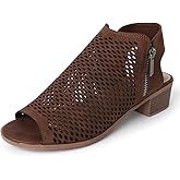 J. Adams Tracy Booties for Women - Peep Toe Low Block Heel Bootie