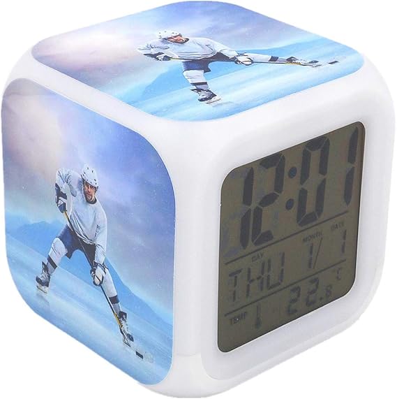 EGS New Digital Alarm Clock Ice Hockey Player Blue Plastic Desk Table