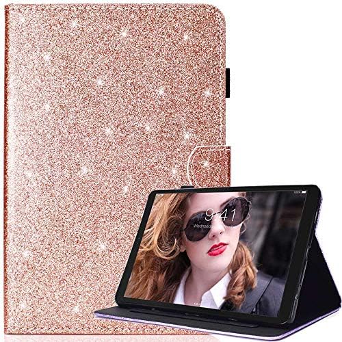 Billionn Samsung Galaxy Tab A 10.5 Case (2018 Released SM-T590/T595) with Free Pen, Glitter Sparkle Slim PU Leather Soft TPU Inner, Stand Smart Cover Auto Wake/Sleep for Galaxy Tab A 10.5", Rose Gold