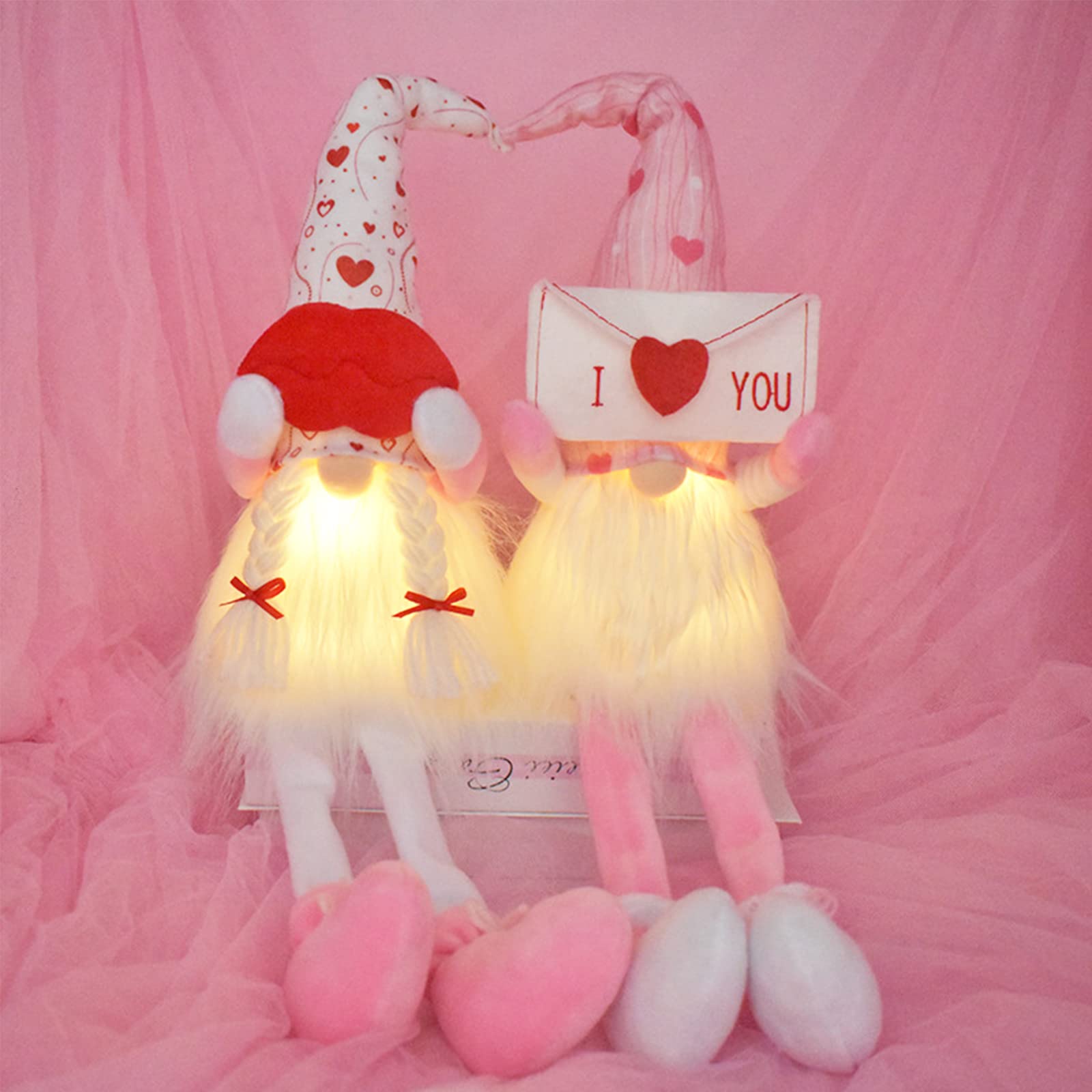 2 Pcs Valentines Day Decoration Gonk Gnome, Pink Gonks Gifts for Couples Light Up, Valentines Table Decorations, Valentine's Day Present, Valentine Decoration Novelty Plush Figures Heart Romantic Gift