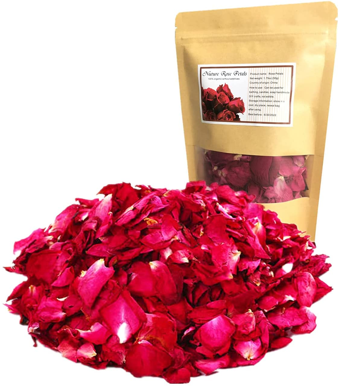 Natural Biodegradable Dried Rose Petals 1.75oz/50g Real Flower Petals Confetti for Bath Spa Wedding DIY Crafts