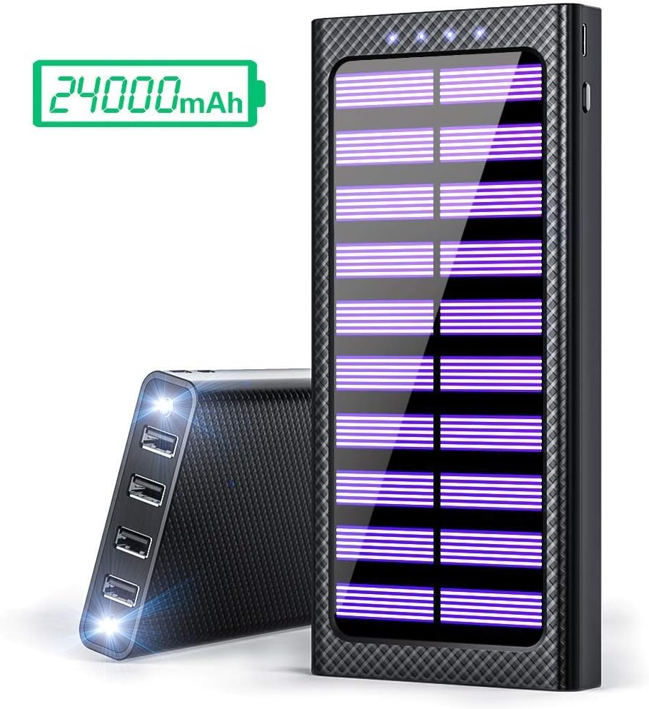Solar Power Bank,24000mAh Battery Pack with Portable Charger with three Input include Micro,Type-C,L input Strong 4 Output Design for All USB device for All the Phones,Tablet,Bluetooth Earphone …