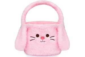 JIZWPOOM Easter Baskets for Kids,Pink Bunny Easter Basket with Handle,Soft Easter Basket,Cute Easter Basket for Easter Egg Hunt Party Favor,Easter Gifts for Kids Boys and Girls