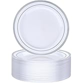 BESTVIP 50PCS 7 Inch Silver Plastic Plates, Disposable Salad Dessert Plate with Silver Rim, Heavy Duty Disposable Plastic Plates for Parties, Wedding and Birthday, Events