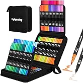 Eglyenlky Dual Brush Pens, Markers Adult Coloring Book,100 Colors Art Pens with Fine Point Markers and Brush Tip for Adult Kids Drawing (Black Set)