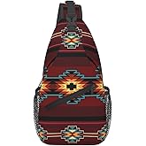 COFEIYISI Southwest Native American Tribal Sling Bag for Women Men Aztec Geometry Striped Red Pattern Crossbody Backpack Abstract Navajo Print Sling Backpack Casual Shoulder Bag Travel Hiking Daypack