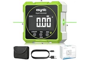 eSynic Rugged Digital Angle Finder with Laser-Type-C Rechargeable Digital Inclinometer Level-IP54 Waterpoof Laser Level-4 Sid