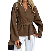 EHSUYAB Old Money Women Cropped Pea Coat, Short Wrap Belted Blazer Jackets, Winter Work Office Business Fashion Casual Outfit