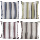 HOSL 4-Pack P116 Vertical Stripe Linen Square Decorative Throw Pillow Case Sofa Car Cushion Cover Pillowcase 18x18-inch (Set of 4)