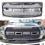 For 2009-2014 Ford F-150 Raptor Type Grill Upper Gray W/Amber LED Lights XL STX FX4