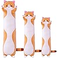 Giant Cat Pillow Plush Cartoon Kitty Sleeping Hugging Pillow, Cuddly Soft Long Kitten Body Pillow Doll Cat Cushion Toy for Kids Girlfriend(Yellow, 50cm/19.68inch)