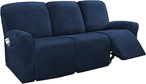 H.VERSAILTEX 8-Pieces Recliner Sofa Covers Velvet Stretch Reclining Couch Covers for 3 Cushion Sofa Slipcovers Furniture Covers Form Fit Customized Style Thick Soft Washable(Large, Navy)