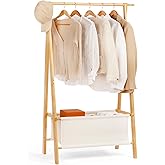 Relquorax Bamboo Clothes Rack with Storage Box, Portable Extra Large Garment Rack Clothing Rack, Foldable Wardrobe For Entryway and Bed Room (M)