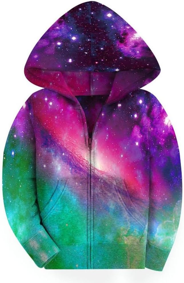 COIKNAVS Boys' Kids Galaxy Teen Zipper Hoody Fleece Full Zip Up Hoodie 4-15Y