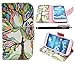 IYCK S4 Case, Galaxy S4 Case, Premium PU Leather Flip Folio Carrying Magnetic Closure Protective Shell Wallet Case Cover for Samsung Galaxy S4 with Kickstand Stand - Tree and Leaf