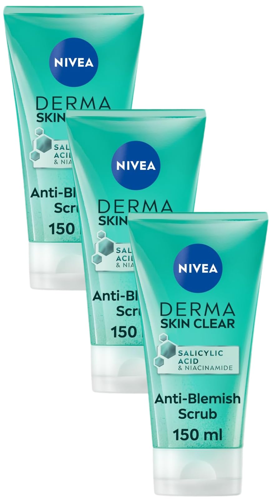 NIVEA Derma Skin Clear Scrub, Exfoliating Face Scrub, Salicylic Acid Face Scrub Enriched with Niacinamide to Unclog Pores and Refine Skin Textures, 150 ml (Pack of 3)