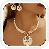 Yean African Choker Jewelry Set Gold Chunky Necklace and Earring Set Punk Statment for Women