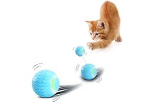 ICYAIR Interactive Cat Toy Balls, Automatic Smart Moving Cat Toy Self Play for Indoor Cats, Rechargeable Power Rolling Ball with LED Light for Kitty Kitten to Excercise Chase (Blue)