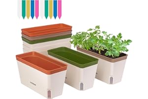 VIVOSUN Self-Watering Planters, 6-Pack 10.5 Inch Compact Rectangular Window Herb Planter Box with 10 PCS Plant Labels, Plant Container for Basil, Flowers, Succulents, Indoor & Outdoor