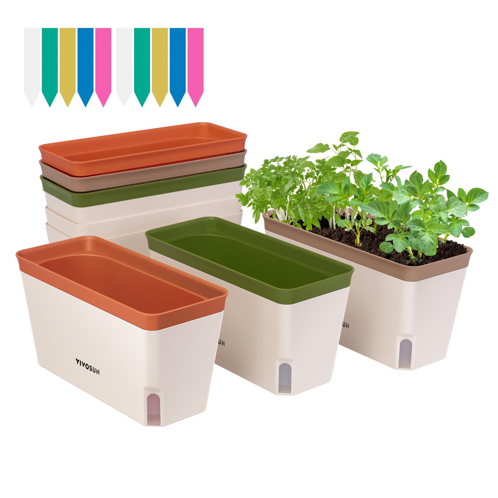 Photo 1 of VIVOSUN Self-Watering Planters, 6-Pack 10.5 Inch Compact Rectangular Window Herb Planter Box with 10 PCS Plant Labels, Plant Container for Basil, Flowers, Succulents, Indoor & Outdoor